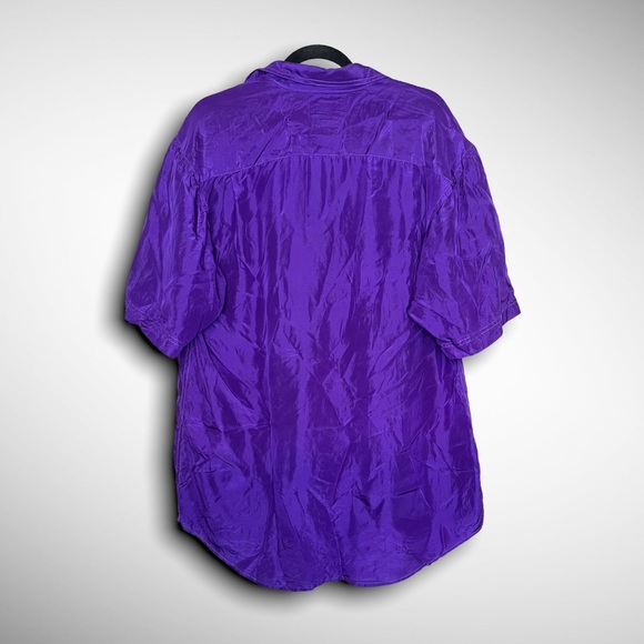vintage 100% silk men’s button down short sleeve shirt in purple sz M oversized - Picture 2 of 5